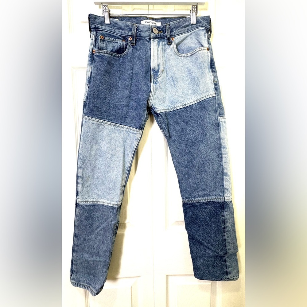 PacSun Eco Indigo Patched Slim Taper Jeans – Size 29x30 – Colorblock Denim